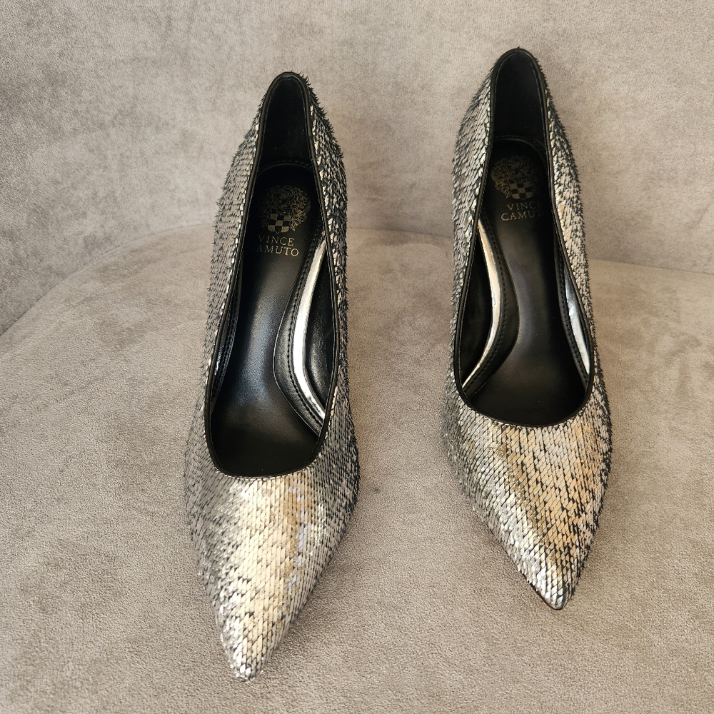 Vince Camuto Pumps 6.5 Silver Micro Sequins Kehlaa High Heel Pointed Toe New$100